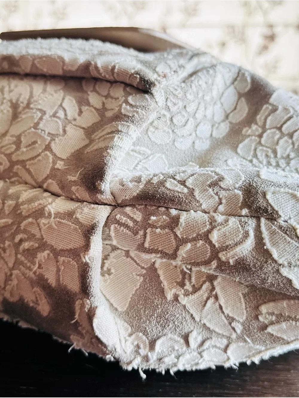 Donald J Pliner Floral Jacquard Hobo Shoulder Bag Taupe Leather Boho
